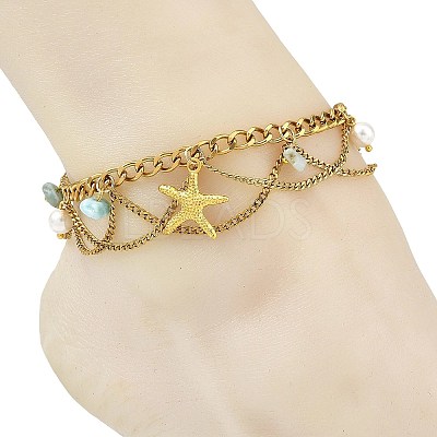 Summer Beach Alloy Sea Animal Charm Anklets AJEW-AN00885-1