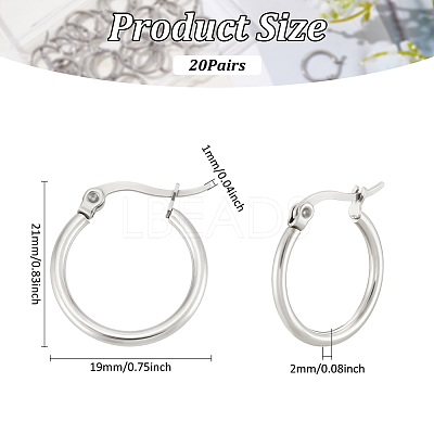 20 Pairs 201 Stainless Steel Hoop Earrings STAS-UN0022-38-1