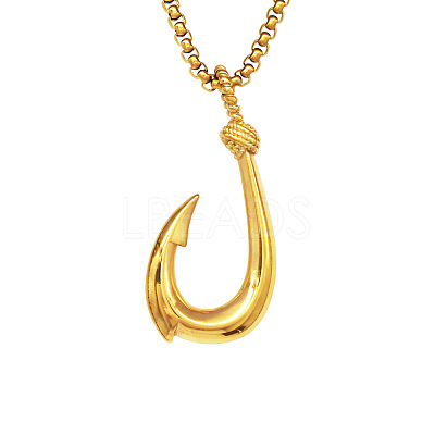 304 Stainless Steel Fish Hook Pendant Necklaces for Men WG49AC2-02-1