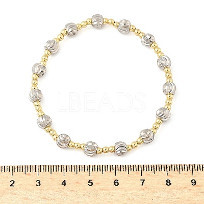 Brass Round Beaded Stretch Bracelets for Women Men BJEW-Z129-01GP-1