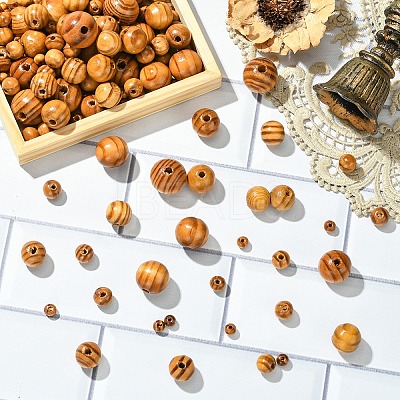 60Pcs Round Natural Wood Beads WOOD-YW0001-58A-1