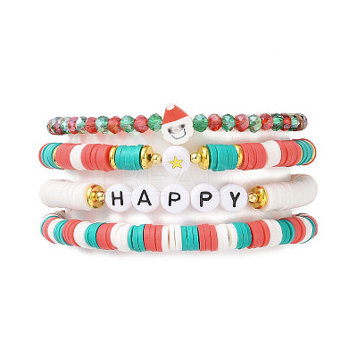 4Pcs 4 Style Polymer Clay Heishi Surfer Stretch Bracelets Set X1-BJEW-TA00261-1