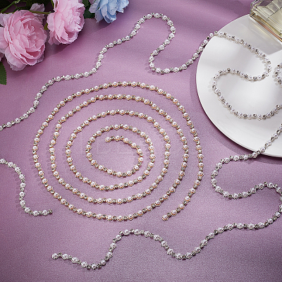 4 Yard 2 Style Rhinestones Cup Chains with ABS Plastic Pearl Beaded LCHA-NB0001-01-1