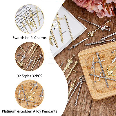 32Pcs 32 Style Rack Plating Alloy Big Pendants FIND-FH0008-06-1