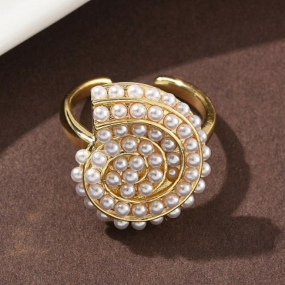 ABS Plastic Pearl Finger Rings RJEW-L128-02G-1