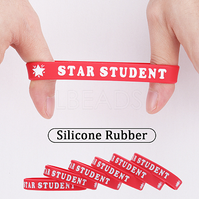 Word Star Student Silicone Cord Bracelet Wristband BJEW-WH0018-49A-1