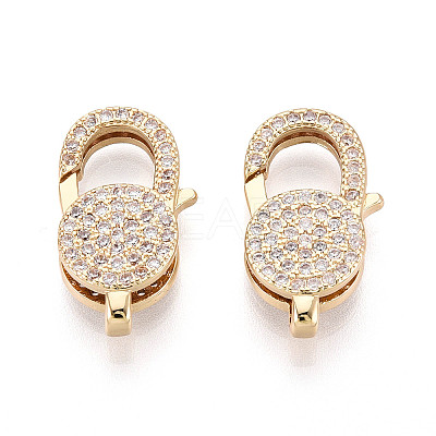 Brass Pave Clear Cubic Zirconia Lobster Claw Clasps KK-T075-76G-1