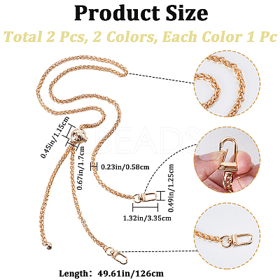 2Pcs 2 Colors Adjustable Alloy Wheat Chain Bag Handles FIND-CN0001-66-1