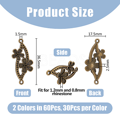 60Pcs 2 Colors Alloy Connector Rhinestone Settings FIND-DC0004-17-1