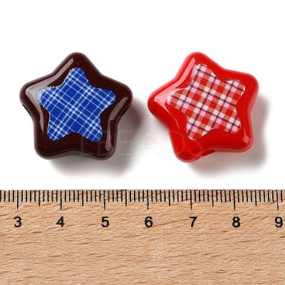 Tartan Pattern Printed Opaque Acrylic European Beads OACR-P038-06C-M-1
