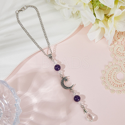 Natural Amethyst & Alloy Pendant Decorations HJEW-WH20009-03A-1