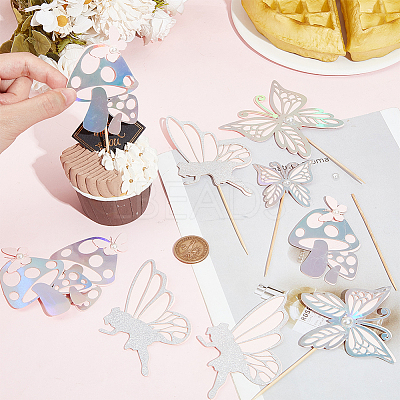 12 Sets 3 Styles Mushroom Fairy Butterfly Cake Topper Sets DIY-SC0024-82-1