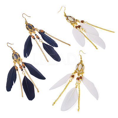 2Pairs 2 Colors Feather Chandelier Earrings EJEW-TA0001-81B-1