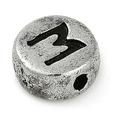 925 Sterling Silver Flat Round with Letter Beads LS-STER-G044-01AS-M-1