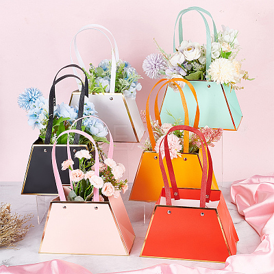 12Pcs 6 Colors Trapezoid Paper Flower Storage Bags with Handle ABAG-NB0001-96-1