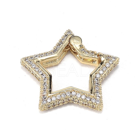 Brass Micro Pave Clear Cubic Zirconia Spring Gate Rings ZIRC-F120-004G-1