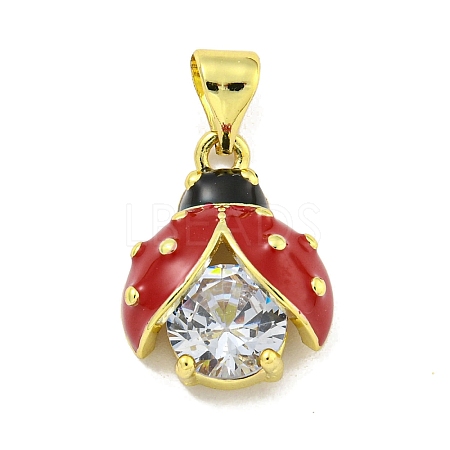Rack Plating Brass Micro Pave Clear Cubic Zirconia with Enamel Pendant KK-B091-37G-02-1