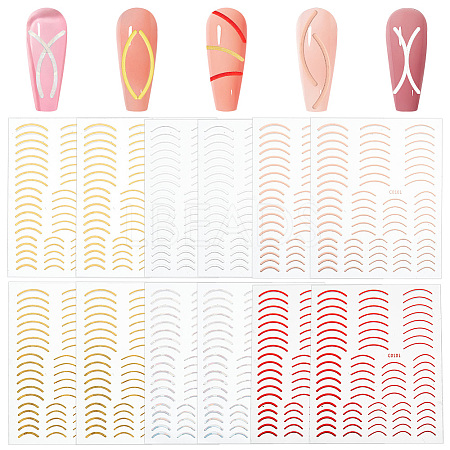 Olycraft 12Pcs 6 Colors Imitation Metal Line Nail Art Stickers MRMJ-OC0003-93-1