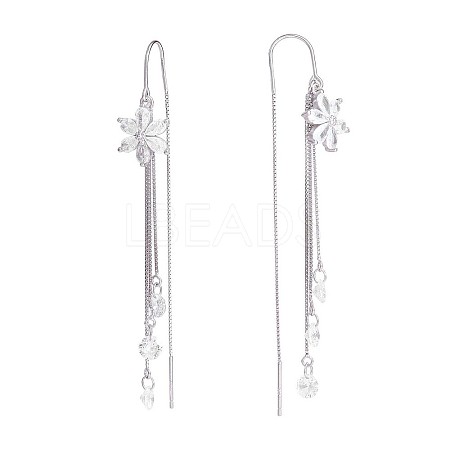 Clear Cubic Zirconia Flower with Chain Tassel Dangle Earrings JE1046A-1