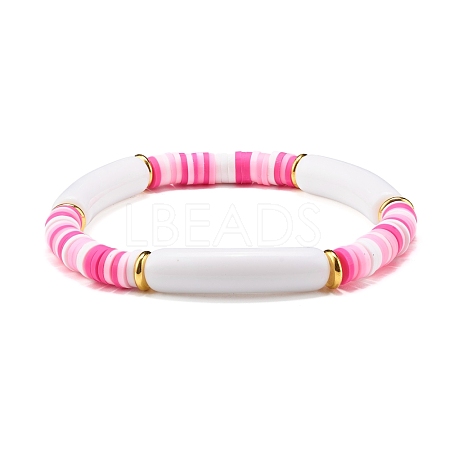 Curved Tube Acrylic Beads Stretch Bracelet for Teen Girl Women BJEW-JB06942-1