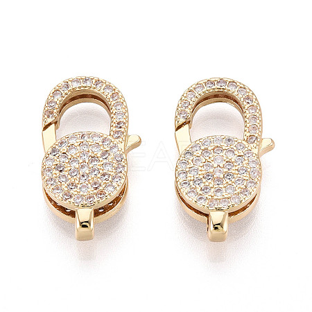Brass Pave Clear Cubic Zirconia Lobster Claw Clasps KK-T075-76G-1