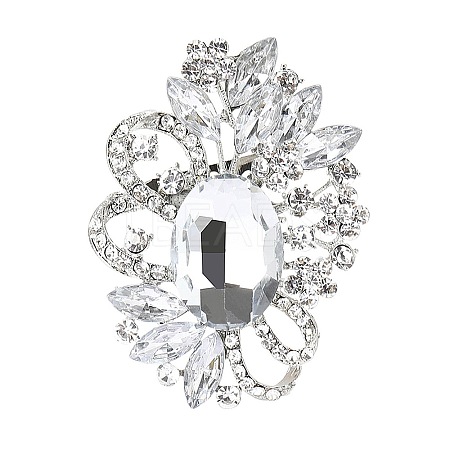 Flower with Oval Platinum Alloy Rhinestone Brooches for Backpack Clothes PW-WG4AA4A-08-1