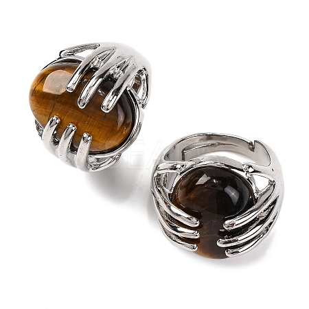Oval Natural Tiger Eye Finger Ring G-Q184-06F-P-1