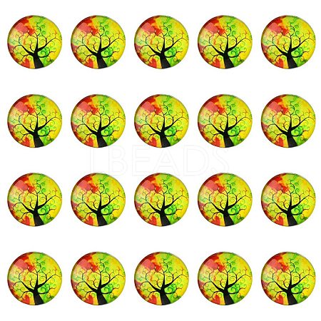 Half Round/Dome Tree Pattern Glass Flatback Cabochons for DIY Projects GGLA-YW0001-14M-1