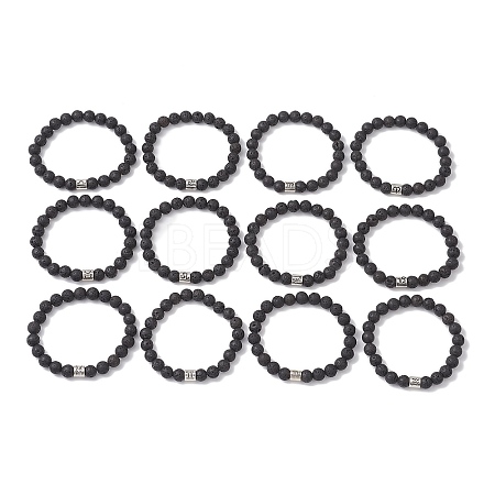 12Pcs 12 Styles 8mm Round Natural Lava Rock Constellation Beaded Bracelet Sets BJEW-JB10870-1