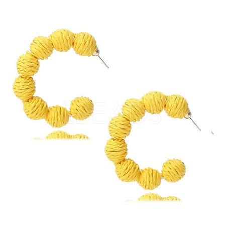 C-Shaped with Round Alloy Raffia Stud Earrings FS-WG1D567-07-1