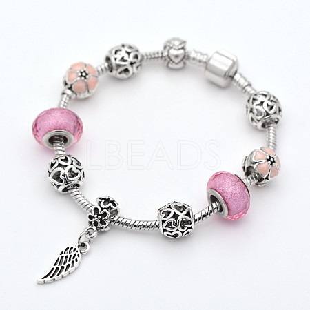 Wing Alloy European Style Beads Bracelets BJEW-P049-20A-1