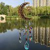 Natural Tiger Eye Chip & Metal Moon Hanging Suncatchers PW-WG15083-01-1