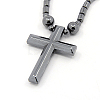 Mens Saint Cross Magnetic Synthetic Hematite Pendant Necklaces NJEW-F026-12-2