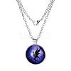 Fairy Pattern Flat Round Glass Pendant Necklaces X-NJEW-N0051-027D-02-1
