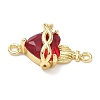 Brass with Glass Dark Red Sacred Heart Connector Charms X-KK-L253-27G-01-2