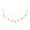 Christmas Brass Pave Clear Cubic Zirconia Snowflake & 304 Stainless Steel Star and Round Glass Tassel Brass Paperclip Chain Bib Necklaces NJEW-JN05504-3