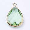 Golden Tone Brass Glass Teardrop Pendants X-GLAA-M006-A-01G-2