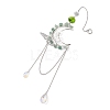 Natural Green Aventurine Chips & Brass Moon & 304 Stainless Steel Butterfly Suncatcher HJEW-TA00449-01-3