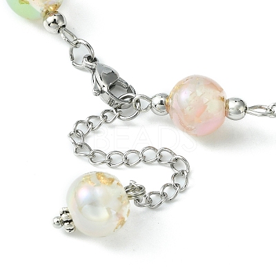 Resin with Gold Foil Round Beaded Chain Necklaces NJEW-JN04361-02-1