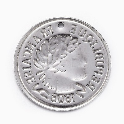 304 Stainless Steel Coin Pendants STAS-P218-03-1