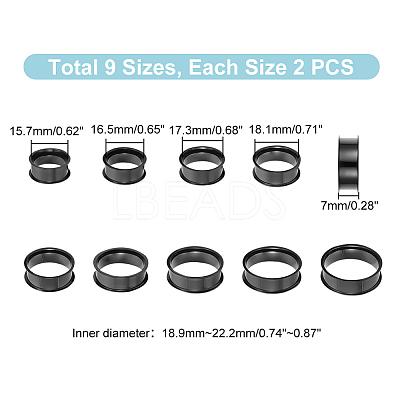 18Pcs 9 Size 201 Stainless Steel Grooved Finger Ring Settings STAS-UN0049-69EB-1