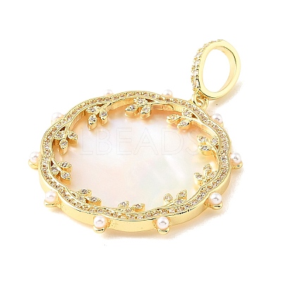 Brass Micro Pave Clear Cubic Zirconia & Natural White Shell Pendants CU-CBA6938-09G-01-1