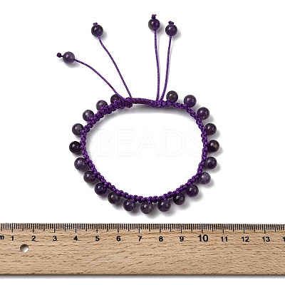 Adjustable Natural Amethyst Beads Braided Bead Bracelets for Men Women BJEW-L713-B06-1