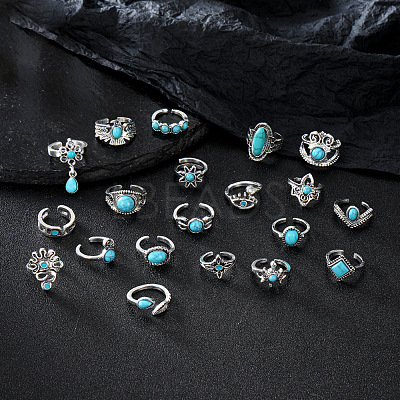 20Pcs Bohemian Style Alloy with Resin Cuff Rings FS-WG5AD72-01-1