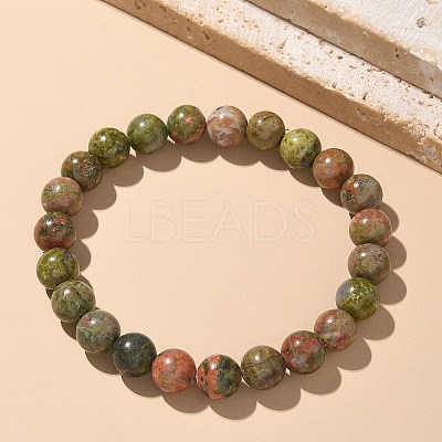 Natural Unakite Bead Stretch Bracelets BJEW-K212-B-006-1