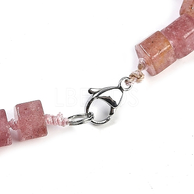 Natural Strawberry Quartz Hexagon Prism Graduated Beaded Necklaces for Women Men NJEW-K388-03U-1