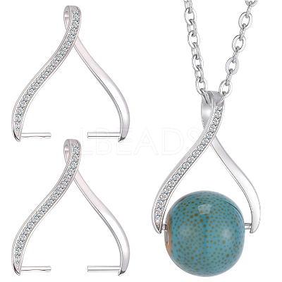 2Pcs Rack Plating 925 Sterling Silver Micro Pave Clear Cubic Zirconia Ice Pick Pinch Bails STER-BBC0009-34-1