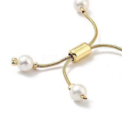 Shell Pearl Beaded Slider Bracelet with Brass Snake Chain X-BJEW-B066-01B-01-1