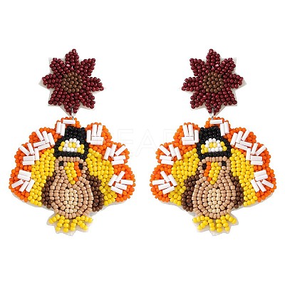 Alloy & Glass Seed Beaded Stud Dangle Earrings FS-WG6CE38-08-1