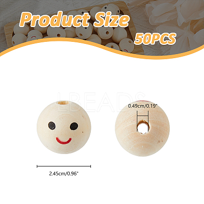 50Pcs Printed Wood European Beads WOOD-FH0002-23-1